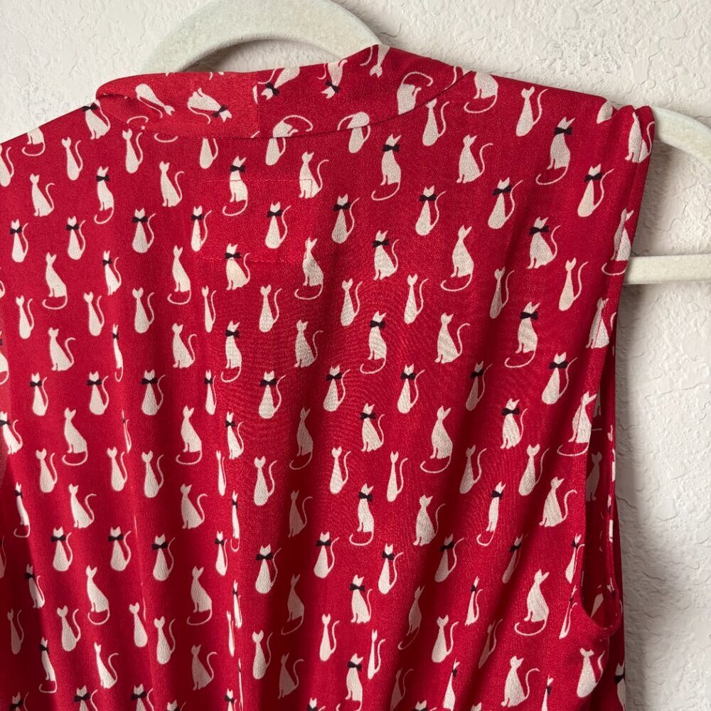 Anthropologie Tabitha Cat Gatto Printed Novelty Dress Striped Tie Neck HTF Rare - Picture 14 of 15